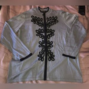 BOB MACKIE Wearable Art Sweater Vintage 1990s Womens sz L gray/Green/blk embroid